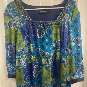 Avenue Plus Size 18/20 Blue and Green Tie Top